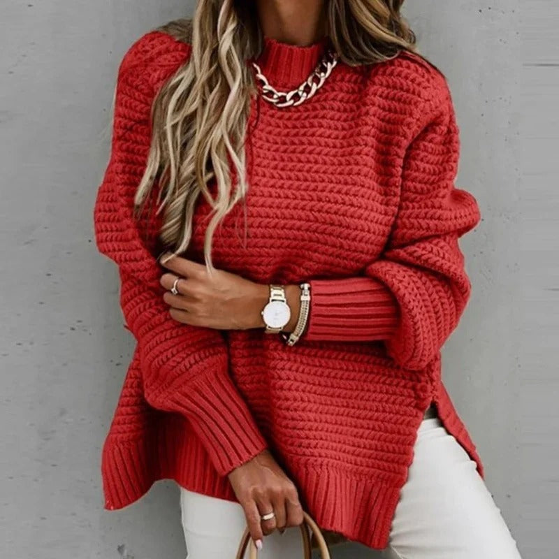 Cozy Elegance: One-Size Women's Sweater with Side Slit – Fall/Winter Essential