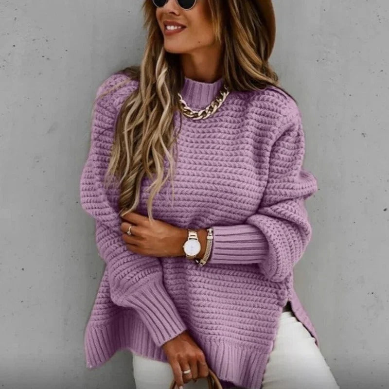 Cozy Elegance: One-Size Women's Sweater with Side Slit – Fall/Winter Essential