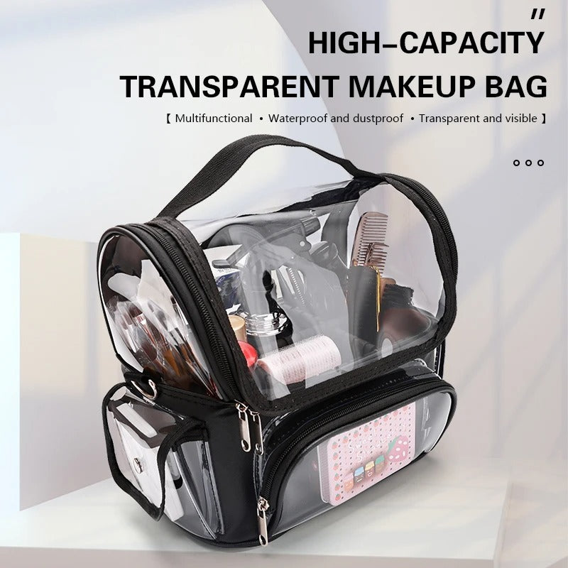 Professional Adjustable Makeup Brush Case – Waterproof Transparent Travel Organizer with Dividers