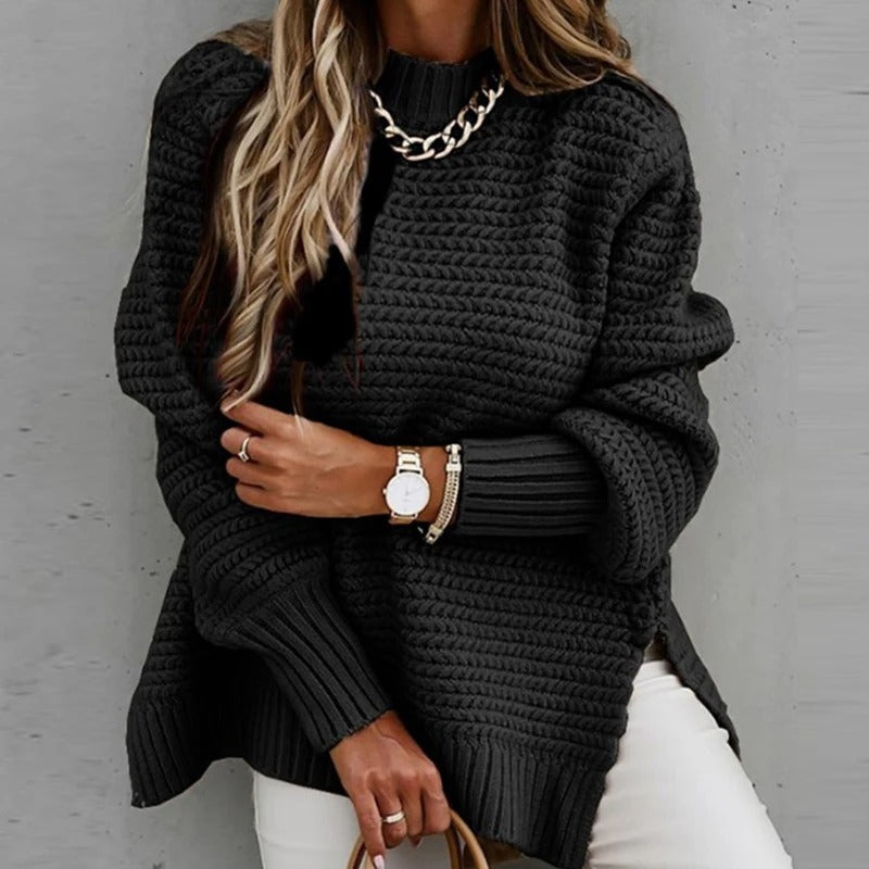 Cozy Elegance: One-Size Women's Sweater with Side Slit – Fall/Winter Essential