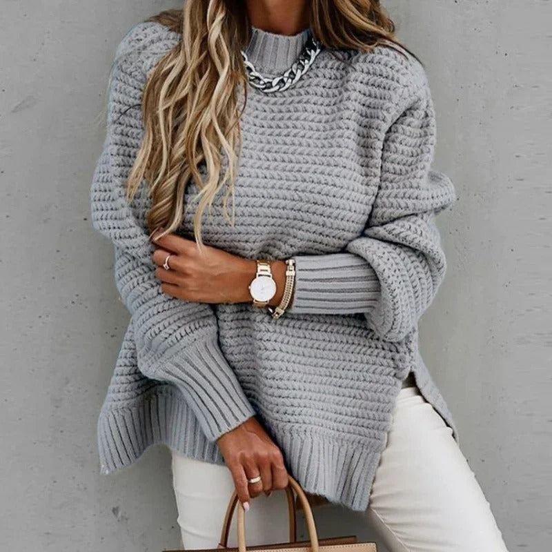 Cozy Elegance: One-Size Women's Sweater with Side Slit – Fall/Winter Essential